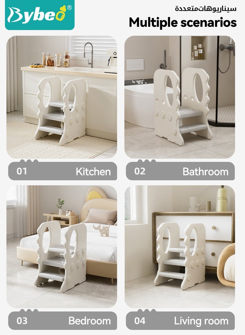 Bybeo Kids Step Stool, Toddler Step Stool, Toilet Steps Potty Training Stool, Adjustable Children Step Ladder, 3 Step Standing Tower with Handles and Non-Slip Pads, for Bathroom Sink Kitchen Counter - Image 3